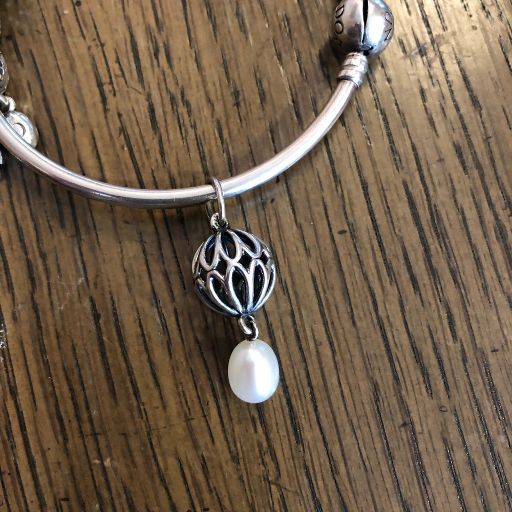 Pandora dangle pearl and silver dangle charm
